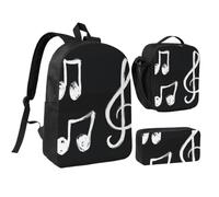 JKLQWC Set di 3 zaini per la scuola con stampa 3D con teschio blu, 43 cm, borsa termica per il pranzo e astuccio per studenti, adolescenti, ragazze e ragazzi, Note musicali., One Size, Zaino daypack