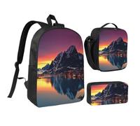 JKLQWC Set di 3 zaini per la scuola con stampa a pois verdi, 43 cm, con borsa termica per il pranzo e astuccio per studenti, adolescenti, ragazze e ragazzi, Isole Norvegia, One Size, Zaino daypack