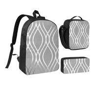 JKLQWC Set di 3 zaini per la scuola con stampa di cervi, 43 cm, con borsa termica per il pranzo e astuccio per studenti, adolescenti, ragazze e ragazzi, Figura Geometrica Argento, One Size, Zaino
