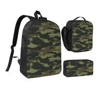 JKLQWC Set di 3 zaini per la scuola con stampa di pavone, borsa per la scuola da 43 cm, con borsa termica per il pranzo e astuccio per studenti, adolescenti, ragazze e ragazzi, Mimetico, One Size
