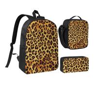JKLQWC Set di 3 zaini per la scuola con stampa di volpe, 43 cm, con borsa termica per il pranzo e astuccio per studenti, adolescenti, ragazze e ragazzi, Motivo leopardato., One Size, Zaino daypack