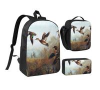 JKLQWC Set di 3 zaini per la scuola con stampa lunare, 43 cm, con borsa termica per il pranzo e astuccio per studenti, adolescenti, ragazze e ragazzi, Caccia Volante Selvaggio, One Size, Zaino daypack
