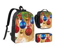 JKLQWC Set di 3 zaini per la scuola con stampa lunare, 43 cm, con borsa termica per il pranzo e astuccio per studenti, adolescenti, ragazze e ragazzi, Buon Natale 1, One Size, Zaino daypack