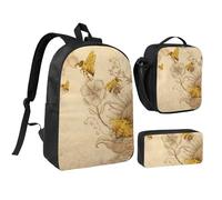JKLQWC Shining Overlook - Set di 3 zaini per la scuola da 43 cm, con borsa termica per il pranzo e astuccio, per studenti, adolescenti, ragazze e ragazzi, Api Miele Rurale Fiori di Selvaggio, One Size
