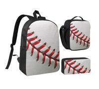 JKLQWC Terrazzo - Set di 3 zaini per la scuola con stampa marmorizzata da 43 cm, con borsa termica per il pranzo e astuccio per studenti, adolescenti, ragazze e ragazzi, Sport palla da baseball, One