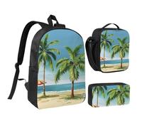 JKLQWC Winter The Delphin - Set di 3 zaini da 43 cm, con borsa termica per il pranzo e astuccio per studenti, adolescenti, ragazze e ragazzi, Palma tropicale, Taglia unica, Zaino Scuola