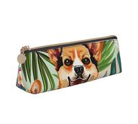 JKLQWC Winter The Dolphin - Astuccio triangolare con cerniera, organizer in pelle leggera per scuola, ufficio, viaggi, trucchi, Fiore tropicale e Corgi, Taglia unica, Zaino per la scuola