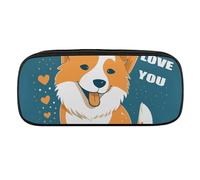 JKLQWH Astuccio in pelle PU impermeabile di grande capacità Corgi I Love You astuccio con cerniera astuccio portatile per forniture per ufficio borsa per trucco