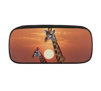 JKLQWH Astuccio in pelle PU impermeabile di grande capacità giraffa al tramonto astuccio con cerniera astuccio portatile per forniture per ufficio borsa per trucco