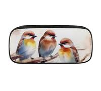 JKLQWH Astuccio in pelle PU impermeabile di grande capacità uccelli che riposano sul ramo di un albero astuccio con cerniera astuccio portatile per forniture per ufficio borsa per trucco