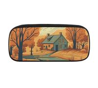 JKLQWH Astuccio in pelle PU impermeabile grande capacità fiume di fronte alla casa astuccio con cerniera astuccio portatile per forniture per ufficio borsa trucco