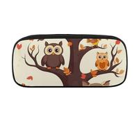JKLQWH Astuccio in pelle PU impermeabile grande capacità gufo fumetto su albero matita sacchetto con cerniera borsa portatile per forniture per ufficio borsa trucco