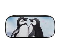 JKLQWH Astuccio in pelle PU impermeabile grande capacità I Love Penguins astuccio con cerniera astuccio portatile per forniture per ufficio borsa per trucco