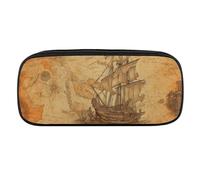 JKLQWH Astuccio in pelle PU impermeabile grande capacità nave e bussola matita sacchetto con cerniera borsa portatile matita per forniture per ufficio borsa trucco