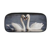 JKLQWH Astuccio in pelle PU impermeabile grande capacità romantico cigno bianco matita sacchetto con cerniera borsa portatile per forniture per ufficio borsa trucco