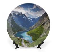 JKLQWH Bone China Piatto Decorativo 10 "Arte Ceramica Piatto Decorativo Con Espositore Fiordi Norvegesi Ornamento In Ceramica Fatti A Mano Per Home Office Wall Decor