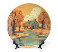 JKLQWH Bone China Piatto Decorativo 10 "Arte Ceramica Piatto Decorativo Con Espositore Fiume di Fronte di Casa Ornamento In Ceramica Fatti A Mano Per Home Office Wall Decor
