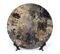 JKLQWH Bone China Piatto Decorativo 10 "Arte Ceramica Piatto Decorativo Con Espositore Oro E Fiori Neri Ornamento In Ceramica Fatti A Mano Per Home Office Wall Decor