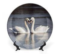 JKLQWH Bone China Piatto Decorativo 10 "Arte Ceramica Piatto Decorativo Con Espositore Romantico Cigno Bianco Fatto A Mano Ornamento In Ceramica Per Home Office Wall Decor