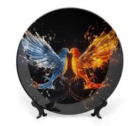 JKLQWH Bone China Piatto Decorativo 10 "Arte Ceramica Piatto Decorativo Con Espositore Uccello Fuoco E Acqua Ornamento In Ceramica Fatti A Mano Per Home Office Wall Decor
