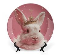 JKLQWH Bone China Piatto Decorativo 6 "Arte Ceramica Piatto Decorativo Con Espositore Coniglio Che Indossa Una Corona Ornamento In Ceramica Fatti A Mano Per Home Office Wall Decor