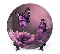 JKLQWH Bone China Piatto Decorativo 6 "Arte Ceramica Piatto Decorativo Con Espositore Fiori 3D E Farfalla Viola Ornamento In Ceramica Fatti A Mano Per Home Office Decorazione Della Parete