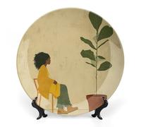 JKLQWH Bone China Piatto Decorativo 6 "Arte Ceramica Piatto Decorativo Con Espositore Pianta In Vaso E Donna Ornamento In Ceramica Fatti A Mano Per Home Office Wall Decor