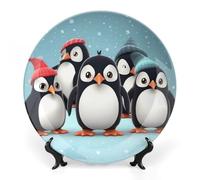 JKLQWH Bone China Piatto Decorativo 6 "Arte Ceramica Piatto Decorativo Con Espositore Pinguini Carini Ornamento In Ceramica Fatti A Mano Per Home Office Wall Decor