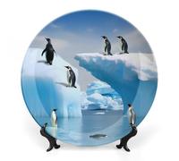 JKLQWH Bone China Piatto Decorativo 6 "Arte Ceramica Piatto Decorativo Con Espositore Pinguini Sull'Iceberg Ornamento In Ceramica Fatta A Mano Per Home Office Wall Decor
