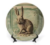 JKLQWH Bone China Piatto Decorativo 7 "Arte Ceramica Piatto Decorativo Con Espositore Stile Retrò Coniglio Handmade Ornamento In Ceramica Per Home Office Wall Decor