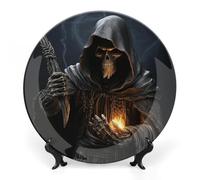 JKLQWH Bone China Piatto Decorativo 7 "Arte Ceramica Piatto Decorativo Con Espositore Tristo Mietitore Ornamento In Ceramica Fatti A Mano Per La Casa Ufficio Decorazione D