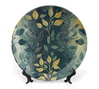 JKLQWH Bone China Piatto Decorativo 8 "Arte Ceramica Piatto Decorativo Con Espositore Foglie Verde Chiaro Ornamento In Ceramica Fatti A Mano Per Home Office Wall Decor