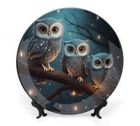JKLQWH Bone China Piatto Decorativo 8 "Arte Ceramica Piatto Decorativo Con Espositore Gufo sull'Albero Ornamento In Ceramica Fatti A Mano Per La Casa Ufficio Decorazione D