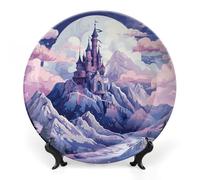 JKLQWH Bone China Piatto Decorativo 8 "Arte Ceramica Piatto Decorativo Con Espositore Nuvole Sopra Il Castello Ornamento In Ceramica Fatta A Mano Per Home Office Wall Decor