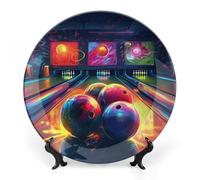 JKLQWH Bone China Piatto Decorativo 8 "Arte Ceramica Piatto Decorativo Con Espositore Palline Da Bowling Handmade Ornamento In Ceramica Per Home Office Wall Decor