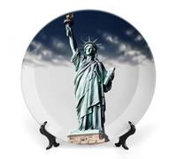 JKLQWH Bone China Piatto Decorativo 8 "Arte Ceramica Piatto Decorativo Con Espositore Statua della Libertà Ornamento In Ceramica A Mano Per Home Office Wall Decor