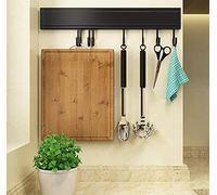 JKMQA Mensole Cucina,Porta Utensili da Cucina con 8 Gancio,Barra Portautensili Cucina,Porta Mestoli da Cucina con Colla Brevettata,Spazio in Alluminio,Anodized Surface,40 cm (Nero)