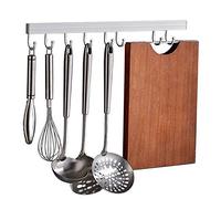 JKMQA Mensole Cucina,Porta Utensili da Cucina con 8 Gancio,Barra Portautensili Cucina,Porta Mestoli da Cucina con Colla Brevettata,Spazio in Alluminio,Anodized Surface,40 cm (Bianca)