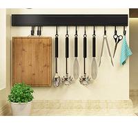 JKMQA Mensole Cucina,Porta Utensili da Cucina con 8 Gancio,Barra Portautensili Cucina,Porta Mestoli da Cucina con Colla Brevettata,Spazio in Alluminio,Anodized Surface,40 cm (Nero)