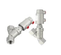 JKPQQEHV Vertical Horizontal DN10 DN15 3/8" 1/2" BSPT Female Pneumatic Air Y Shape Filling Machine Angle Seat Valve(Type-A DN10 90C)