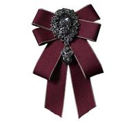 JKQBUX Cravatta in tessuto regolabile pre-legato con strass retrò britannico per donne uomini uniforme cravatta Bownot, Rosso scuro, 10* 16cm