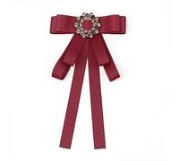 JKQBUX Elegante spilla con fiocco di cristallo, pre-legata, spilla a forma di fiocco in raso, da donna, per feste di nozze, Rosso scuro, 20*12cm