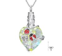 JKR Collana con ciondolo a forma di cuore con farfalla, libellula, coccinella, ape, colibrì, urna per ceneri in argento Sterling S925, con cristalli, gioiello commemorativo con riempitivo a imbuto, da