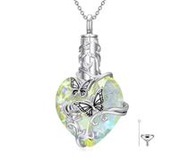 JKR Collana con ciondolo a forma di cuore con farfalla, libellula, coccinella, ape, colibrì, urna per ceneri in argento Sterling S925, con cristalli, gioiello commemorativo con riempitivo a imbuto, da