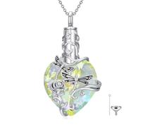 JKR Collana con ciondolo a forma di cuore con farfalla, libellula, coccinella, ape, colibrì, urna per ceneri in argento Sterling S925, con cristalli, gioiello commemorativo con riempitivo a imbuto, da