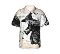 JKXUN Camicia hawaiana da uomo a maniche corte con strega di Halloween, stile tropicale, per vacanze, spiaggia, abbigliamento casual estivo, nero, S