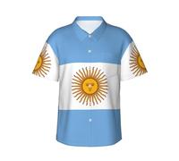 JKXUN Camicia hawaiana da uomo con bandiera argentina, a maniche corte, per vacanze tropicali, spiaggia, abbigliamento casual estivo, nero, 3XL