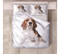 JKZHILOVE Set Biancheria da Letto 3 pz 200x200 cm 3D Stampato Beagle animale bianco Copripiumino in Microfibra Morbida con Chiusura a Cerniera 2 Federa 75x50 cm