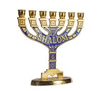 JL Kippha's Portacandele dorato Gerusalemme decorativo Judaica 7 rami Shalom Israele Menorah simbolo ebraico 16 x 16 cm