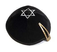 JL Kippha's Velluto Nero Stella di David Decorato Kippah EBRAICA Israele Cappello Judaica W/Clip